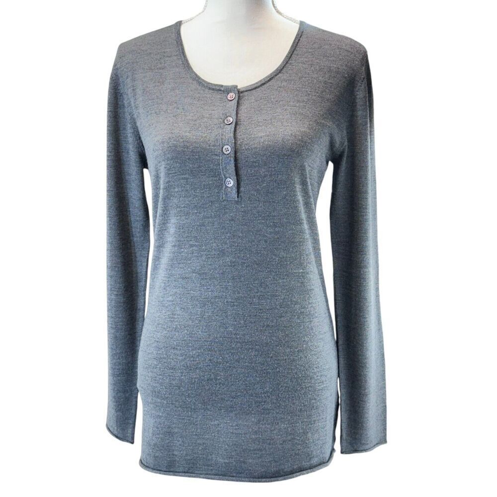 Allude 100% Wool Cardigan Womens Large Gray Button Placket Long Sleeve Soft Work